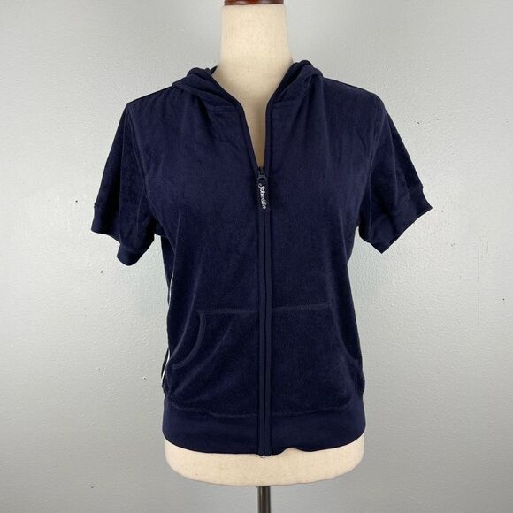 NWT St John’s Bay Navy Short Sleeve Full Zip Hoodie Size S - Picture 1 of 7